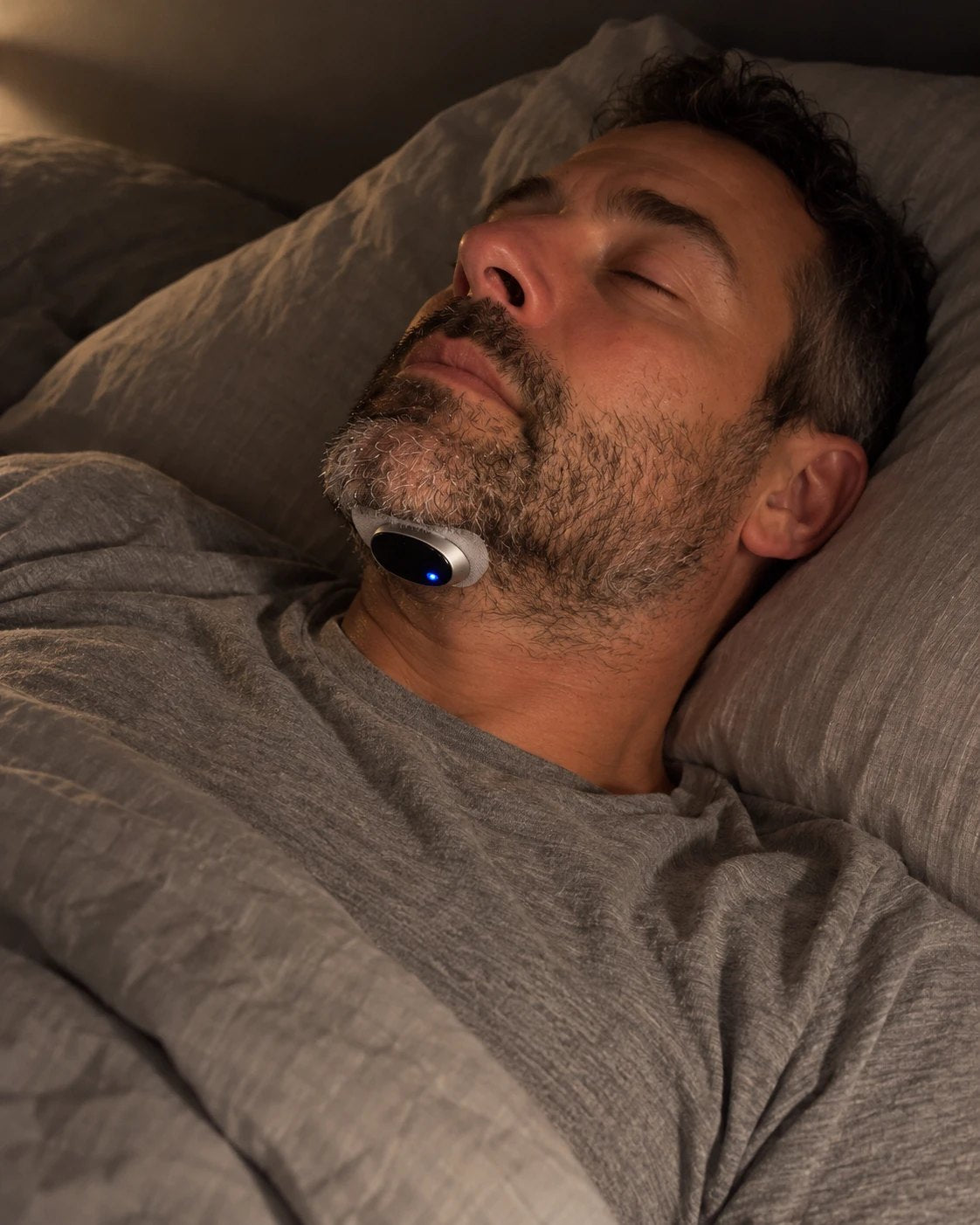 Mann sover med AirGuard Pro™ under haken